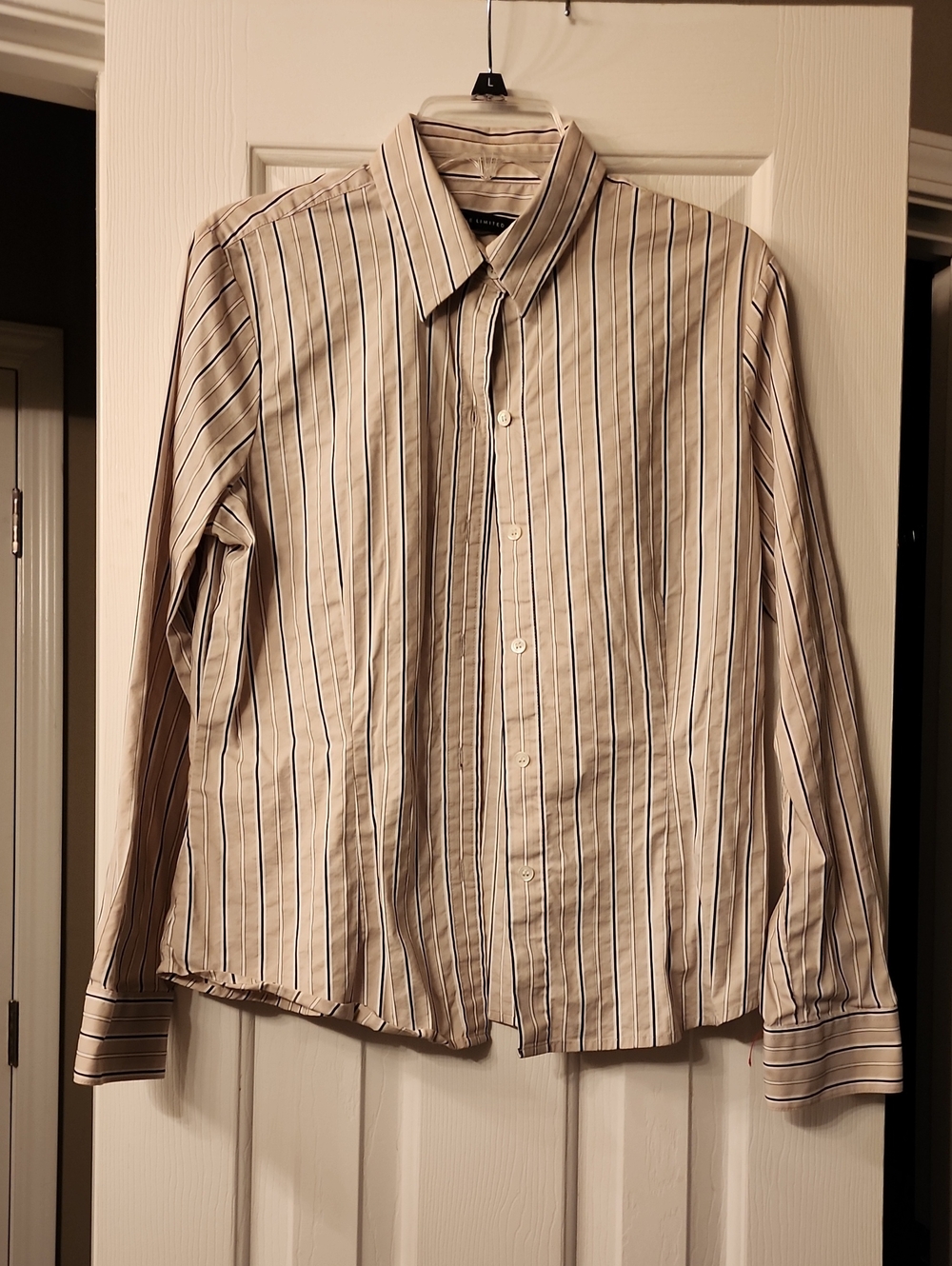 The Limited Beige Button-Down Shirt with Black And White Stripes